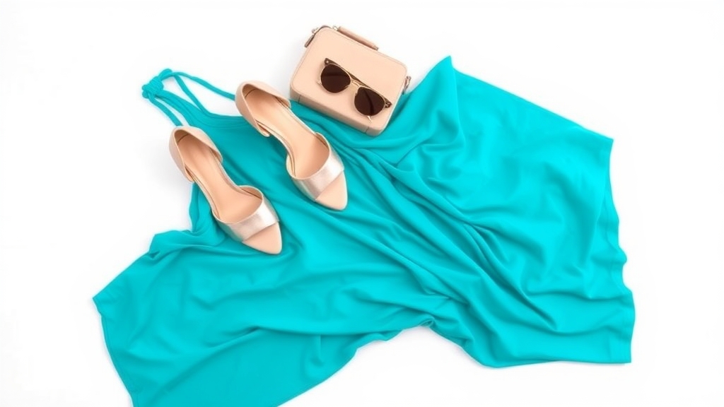 akcesoria podkreślają turkusową sukienkę