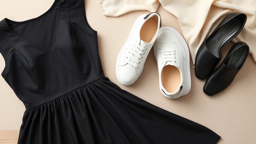 czarna i biała sukienka obuwie