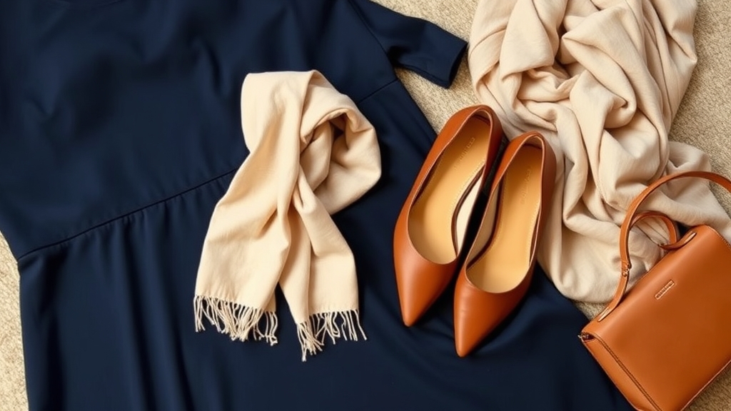 brązowe buty z granatową sukienką