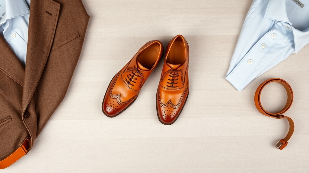 brązowy garnitur i białe buty