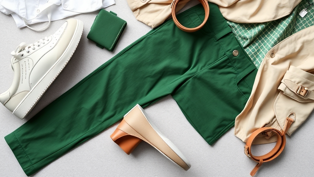 modne akcesoria do zielonych spodni