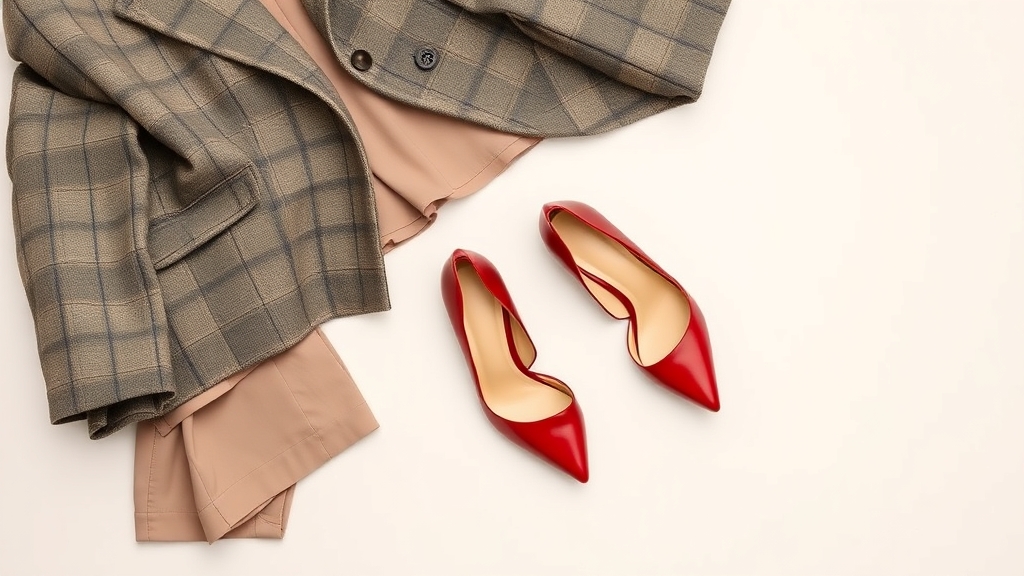 szmizjerka w kratę z eleganckimi obcasami