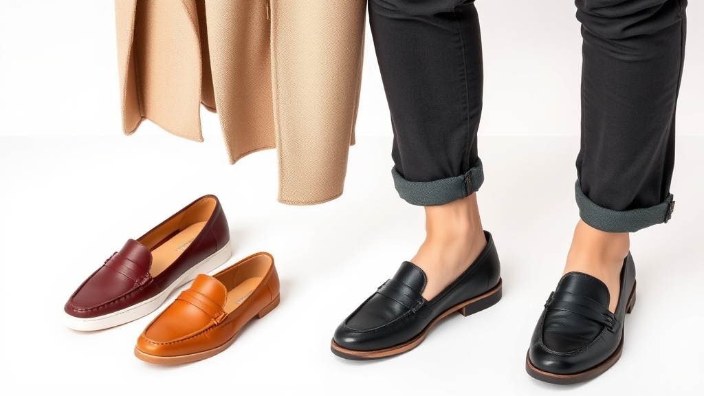 płaskie buty i woskowane spodnie