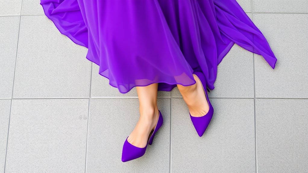 Pomysły na obuwie do fioletowej sukienki