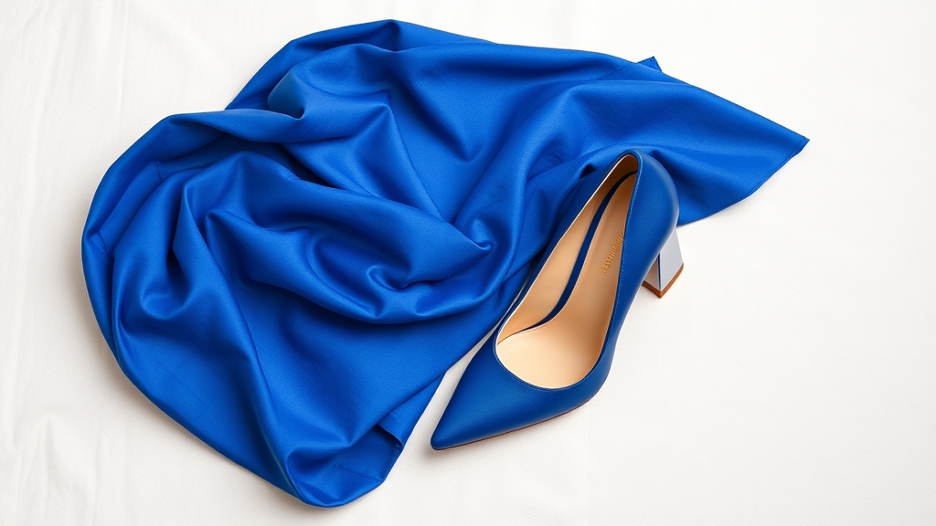 obcasy podkreślają szafirową sukienkę