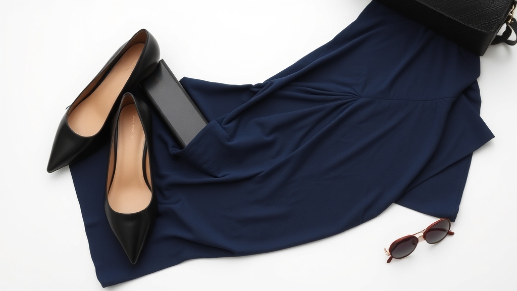 granatowa sukienka czarne buty