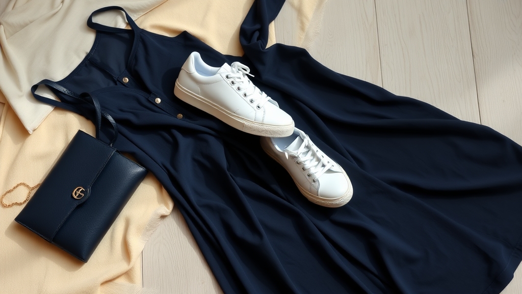 granatowa sukienka casualowe sneakersy