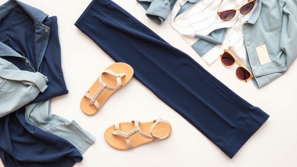 granatowe spodnie z modnymi sandałami