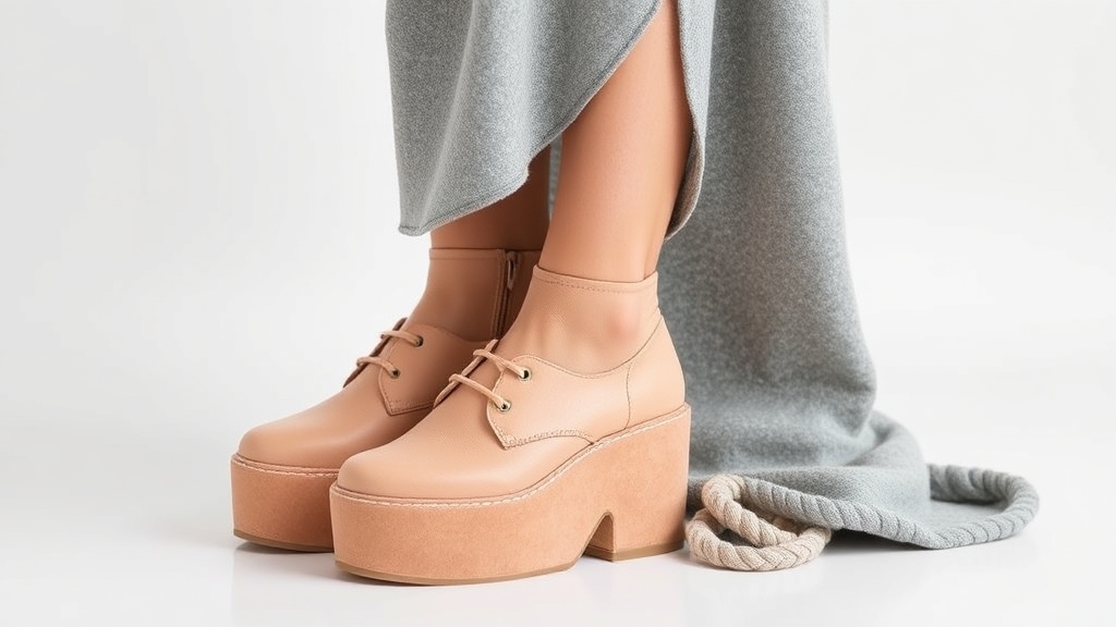 buty na platformie podkreślają szary sukienkę