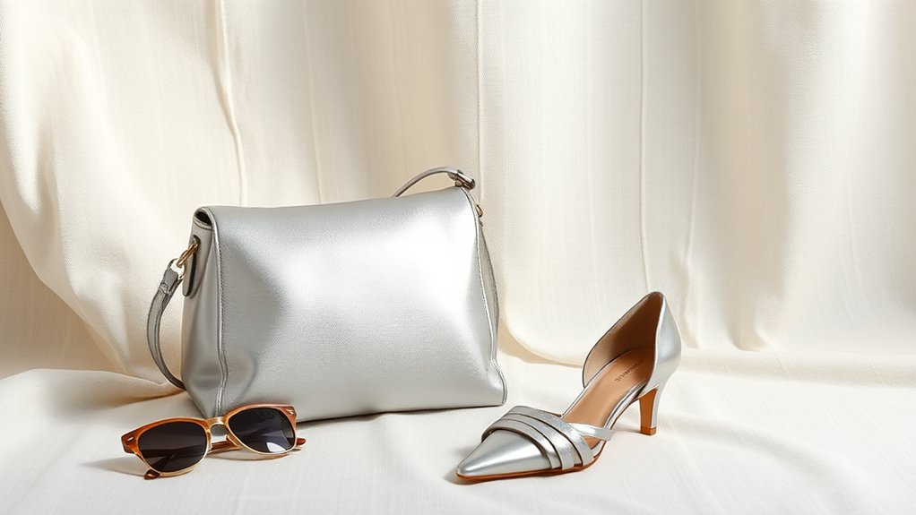 eleganckie obuwie z srebrną torbą