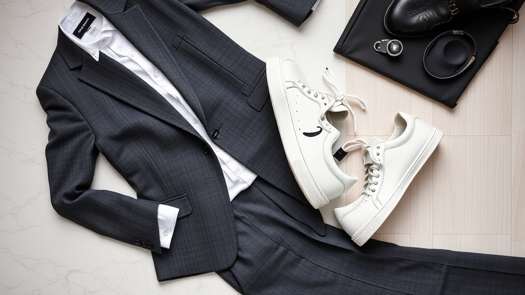 sneakers uzupełniają formalny strój