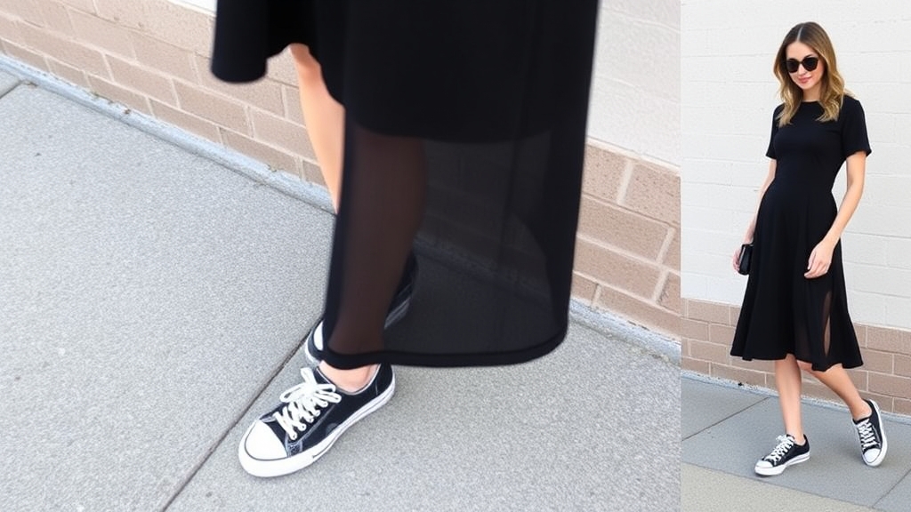 sneakersy podnoszą czarne sukienki