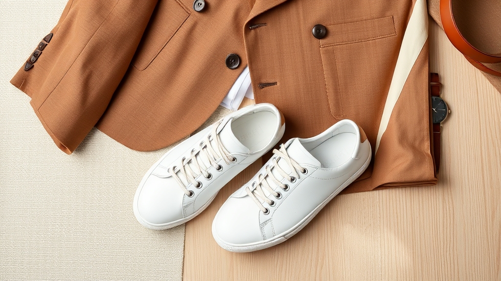 sneakers podnoszą brązowe garnitury