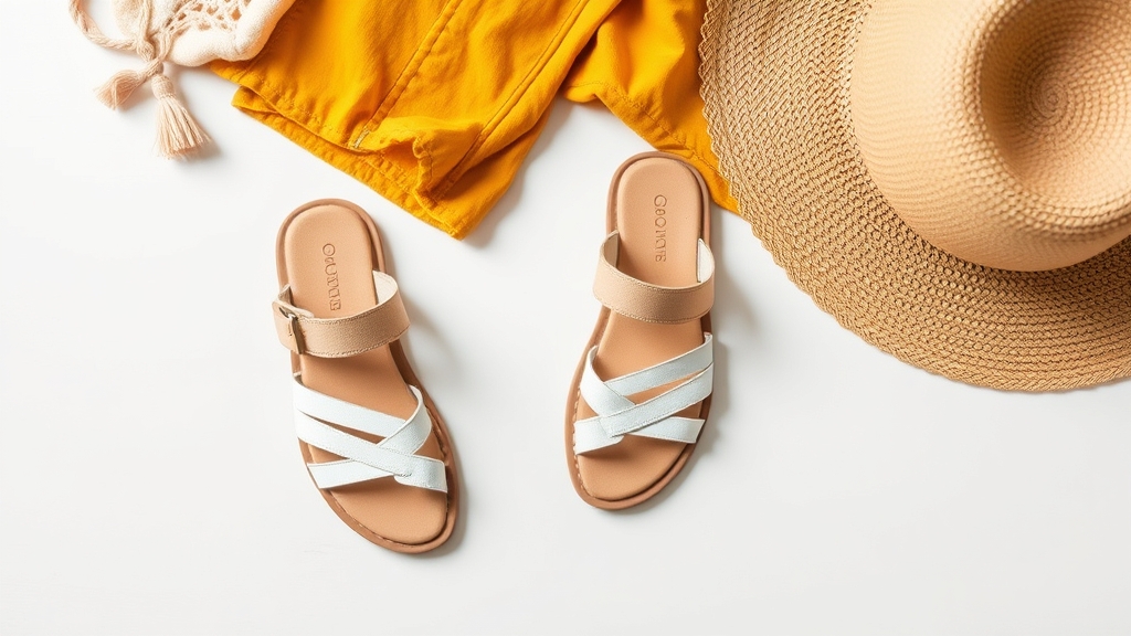 sandały na lato z musztardowymi spodniami